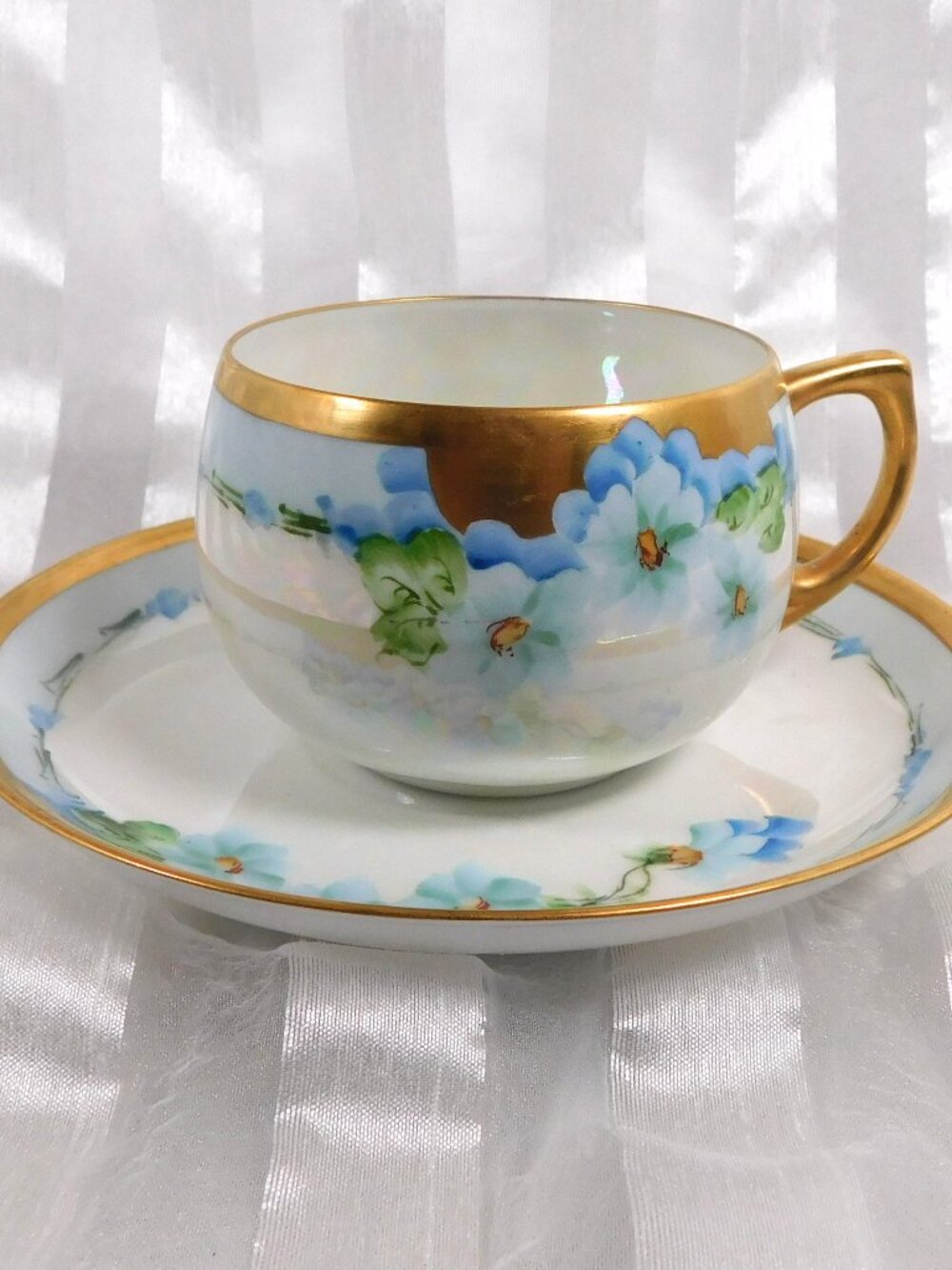 Blue Floral Teacup and Saucer with Gold Trim # 26310